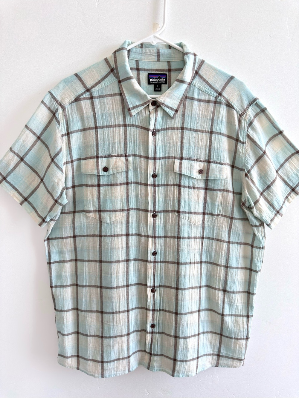 Patagonia Steersman Men’s Shirt Short Sleeve Button Up Organic Cotton Plaid L